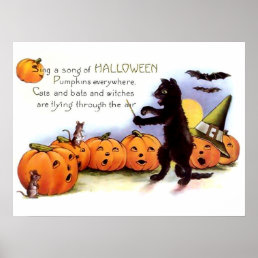 Black Cat Halloween Poster Print