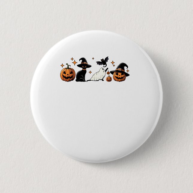 Black Cat Halloween Pumpkin Boo Ghost Witch Spooky Button (Front)