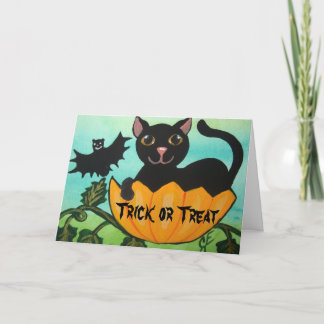 Black Cat Halloween Pumpkin Greeting Card