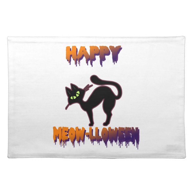 Black Cat Halloween Pumpkin Halloween Cloth Placemat (Front)