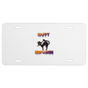 Black Cat Halloween Pumpkin Halloween License Plate