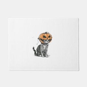 Black Cat Halloween Pumpkin Head Costume For Women Doormat