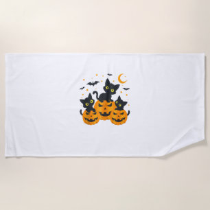 Black Cat Halloween Pumpkin Spooky Night Beach Towel