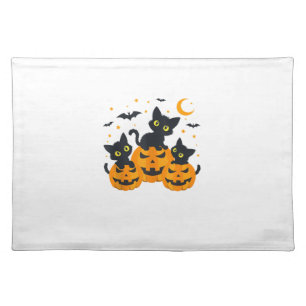 Black Cat Halloween Pumpkin Spooky Night  Cloth Placemat