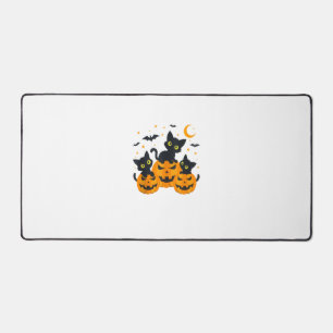 Black Cat Halloween Pumpkin Spooky Night Desk Mat