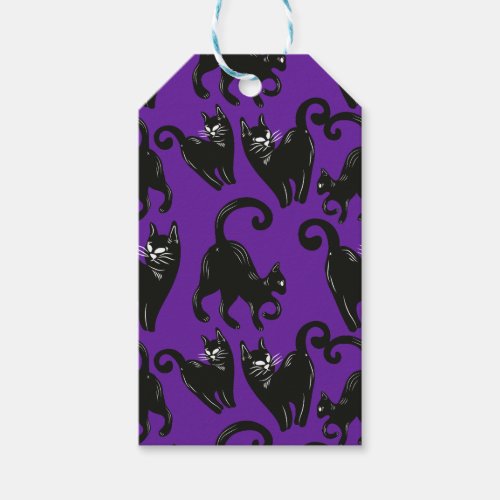 Black Cat Halloween Purple Gift Tags