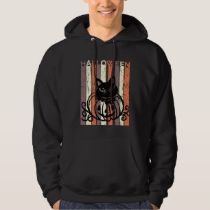 Black Cat Halloween Retro Distressed Goth Pumpkin  Hoodie