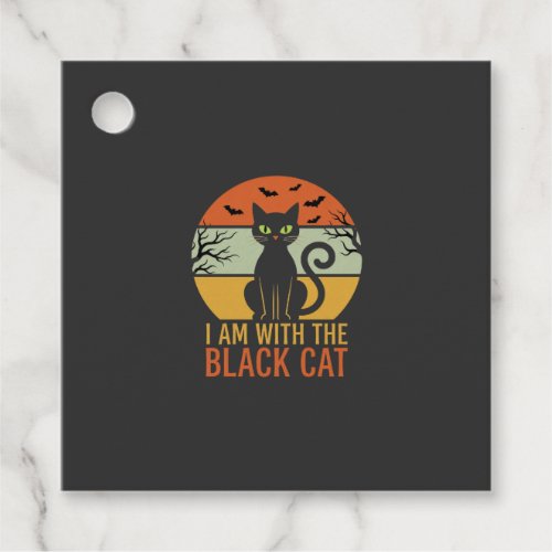 Black Cat Halloween Retro Sunset Design Favor Tags