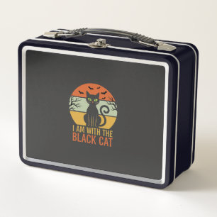 Black Cat Halloween Retro Sunset Design Metal Lunch Box