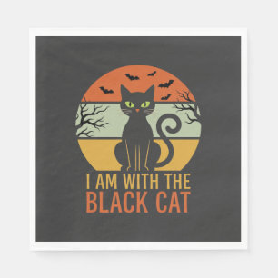 Black Cat Halloween Retro Sunset Design Napkins