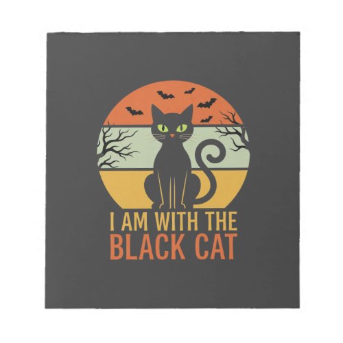 Black Cat Halloween Retro Sunset Design Notepad