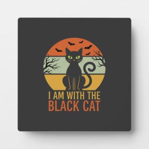 Black Cat Halloween Retro Sunset Design Plaque