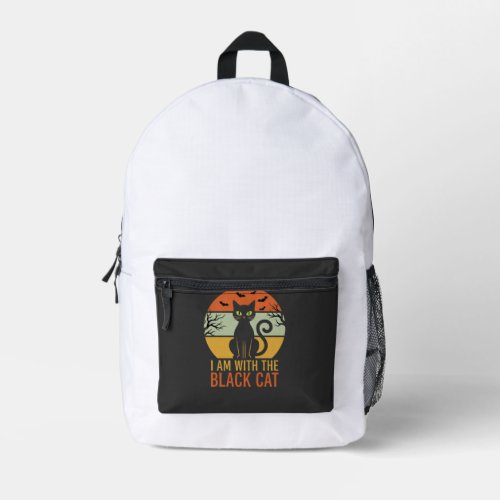 Black Cat Halloween Retro Sunset Design Printed Backpack