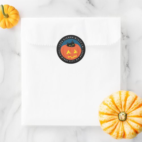 Black Cat Halloween Return Address Classic Round Sticker