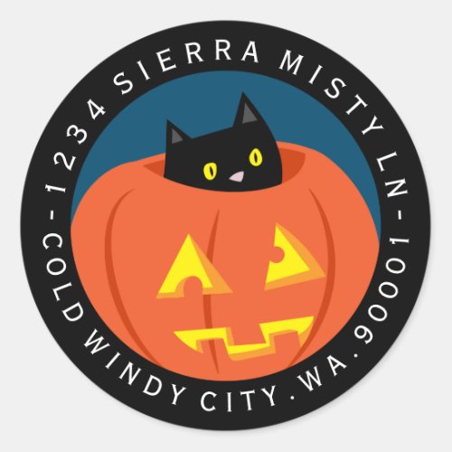 Black Cat Halloween Return Address Classic Round Sticker