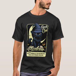 Black Cat Halloween Salem Book Club Reading Witch  T-Shirt