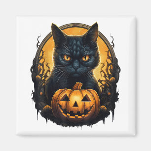 Black Cat Halloween Scary Pumpkins Moon Black Cat Magnet
