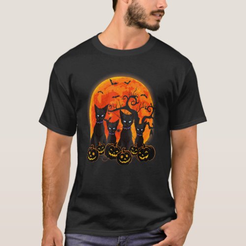 Black Cat Halloween Scary Pumpkins Moon Black Cat T-Shirt