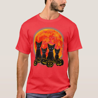 Black Cat Halloween Scary Pumpkins Moon Black Cat T-Shirt