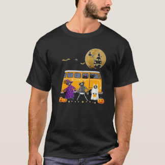 Black Cat Halloween School Bus First Day Of School T-Shirt