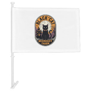 Black Cat Halloween Shirt Vintage Midnight Charm D Car Flag