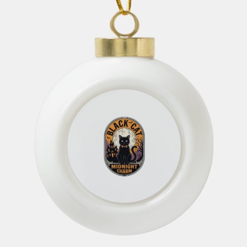 Black Cat Halloween Shirt Vintage Midnight Charm D Ceramic Ball Christmas Ornament