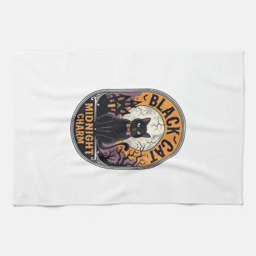 Black Cat Halloween Shirt Vintage Midnight Charm D Kitchen Towel