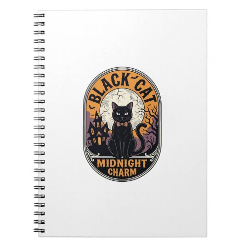 Black Cat Halloween Shirt Vintage Midnight Charm D Notebook