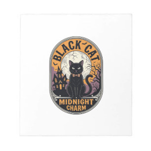 Black Cat Halloween Shirt Vintage Midnight Charm D Notepad