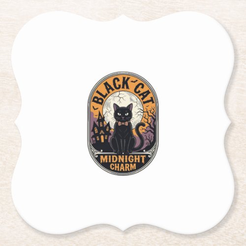 Black Cat Halloween Shirt Vintage Midnight Charm D Paper Coaster
