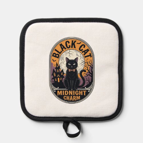 Black Cat Halloween Shirt Vintage Midnight Charm D Pot Holder