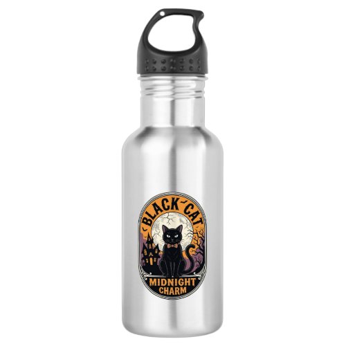 Black Cat Halloween Shirt Vintage Midnight Charm D Stainless Steel Water Bottle