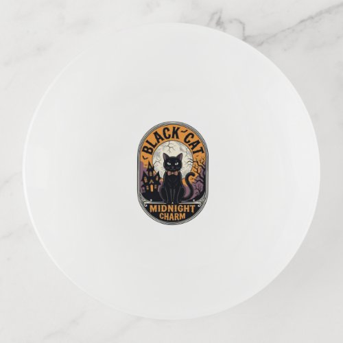 Black Cat Halloween Shirt Vintage Midnight Charm D Trinket Tray