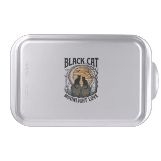 Black Cat Halloween Shirt Vintage Moon Graveyard A Cake Pan