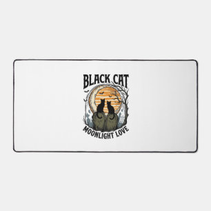 Black Cat Halloween Shirt Vintage Moon Graveyard A Desk Mat