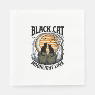 Black Cat Halloween Shirt Vintage Moon Graveyard A Napkins