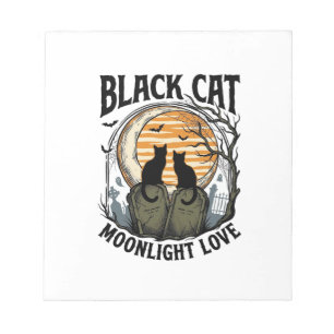 Black Cat Halloween Shirt Vintage Moon Graveyard A Notepad