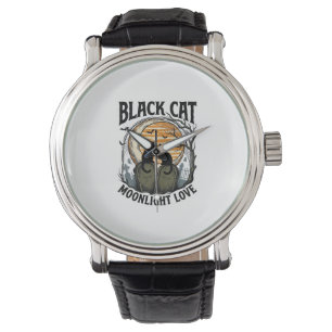 Black Cat Halloween Shirt Vintage Moon Graveyard A Watch