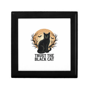 Black Cat Halloween Shirt Vintage Spooky Moon Cat Gift Box