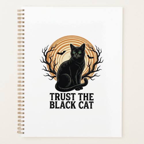 Black Cat Halloween Shirt Vintage Spooky Moon Cat  Planner