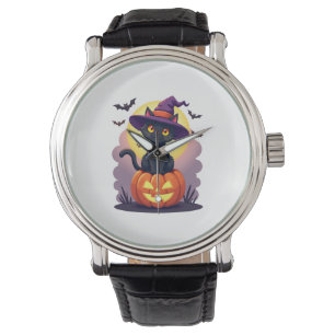 Black Cat Halloween Shirts For Men Women Pumpkin H Watch