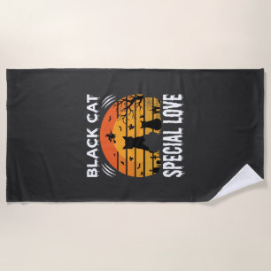 Black Cat Halloween Special Love Gothic Design Beach Towel