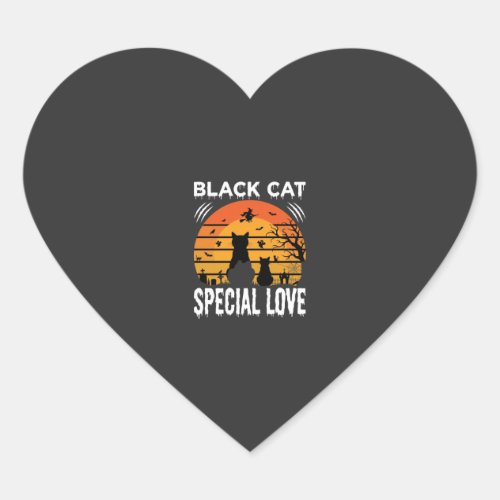 Black Cat Halloween Special Love Gothic Design Heart Sticker