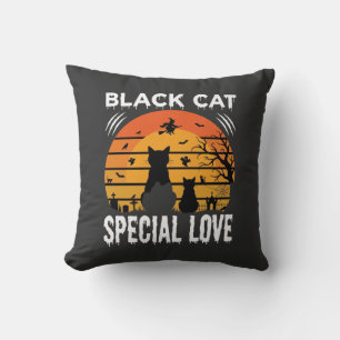 Black Cat Halloween Special Love Gothic Design Throw Pillow
