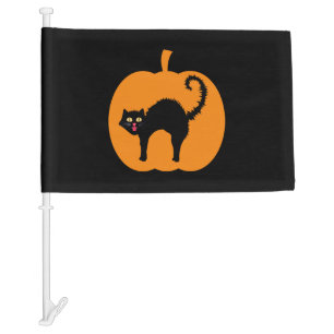 Black cat Halloween, spooky cat pumpkin Halloween Car Flag