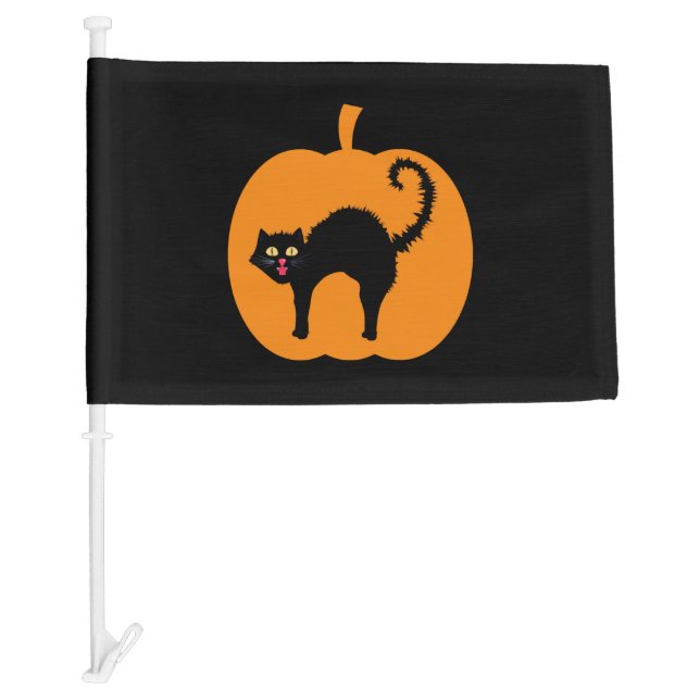 Black cat Halloween, spooky cat pumpkin Halloween Car Flag (Front)