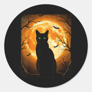 Black Cat Halloween Spooky Moon Cats Lover Men Classic Round Sticker