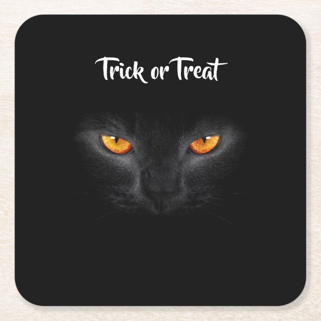 Black cat Halloween Square Paper Coaster (Front)