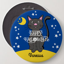 Black Cat Halloween Stars Moon Cute Kids 