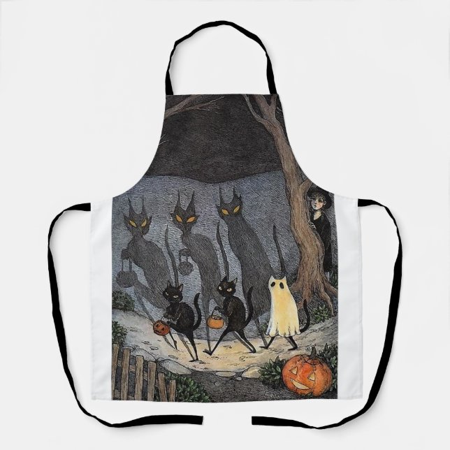 Black cat halloween T-Shirt Apron (Front)